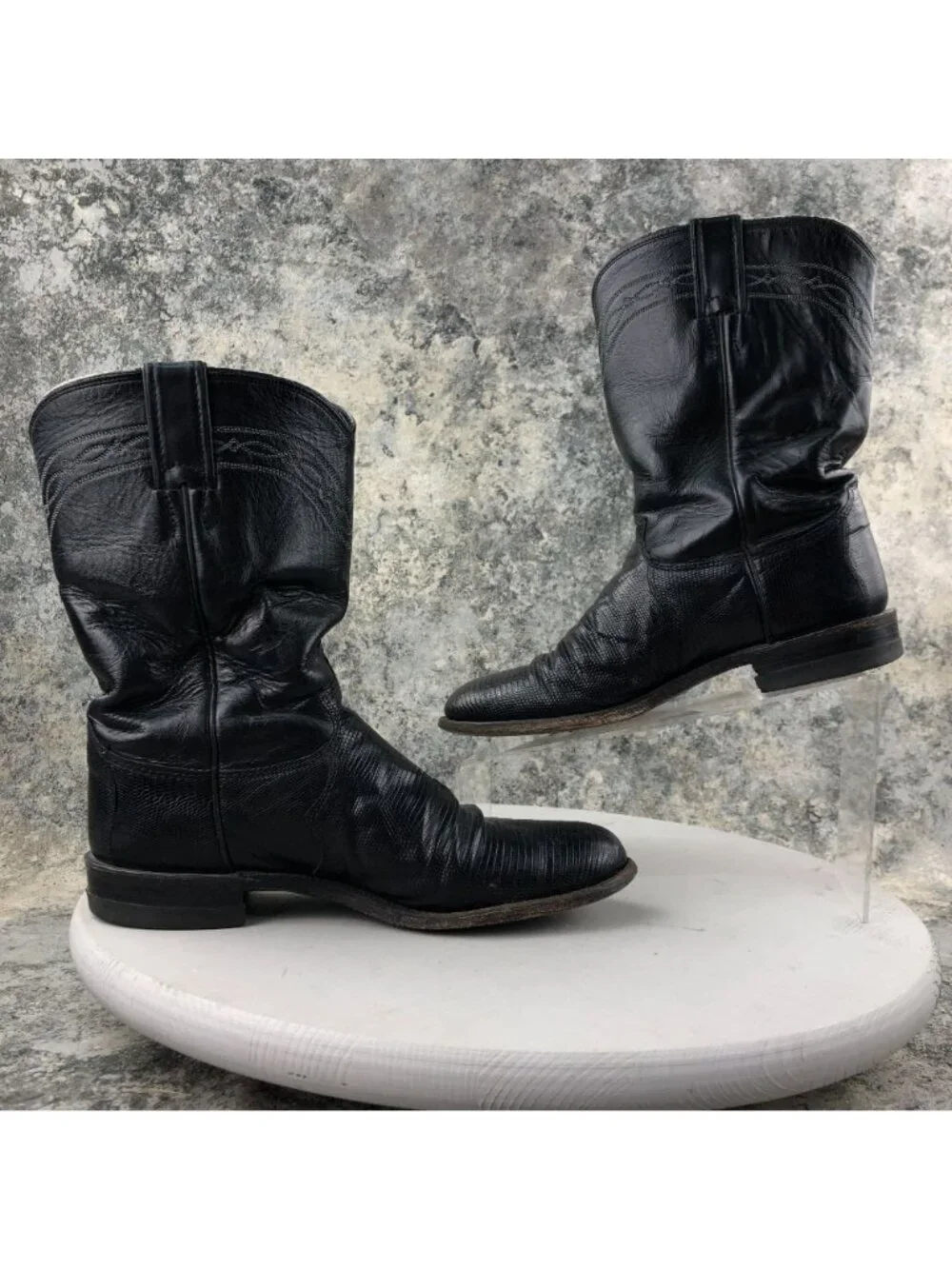 Justin Men's Size 8B Black Leather Vintage Iguana Western Cowboy Boots USA FAIR
